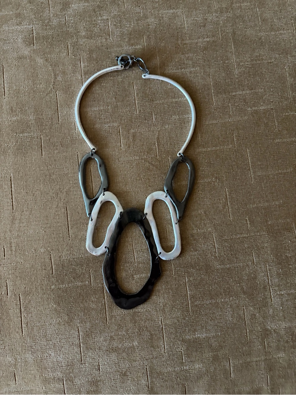 Contemporary White and Gunmetal Link Statement Necklace